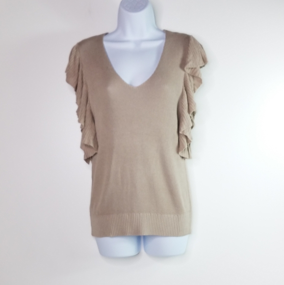 Khaki knit ruffle sleeve top - Picture 6 of 11